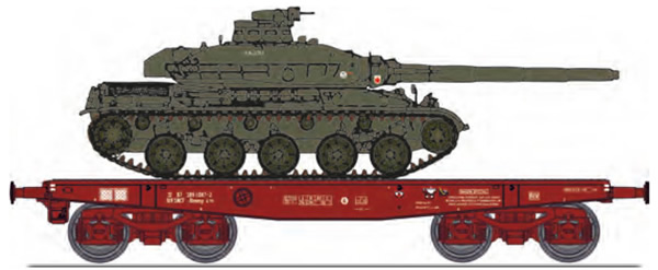REE Modeles WBA-023 - Heavy load Flat Bed Wagon Rlmmp 31 87 389 1 087-2 SNCF Era IV brown, with AMX 30B MBT - 1DB / 6ème 